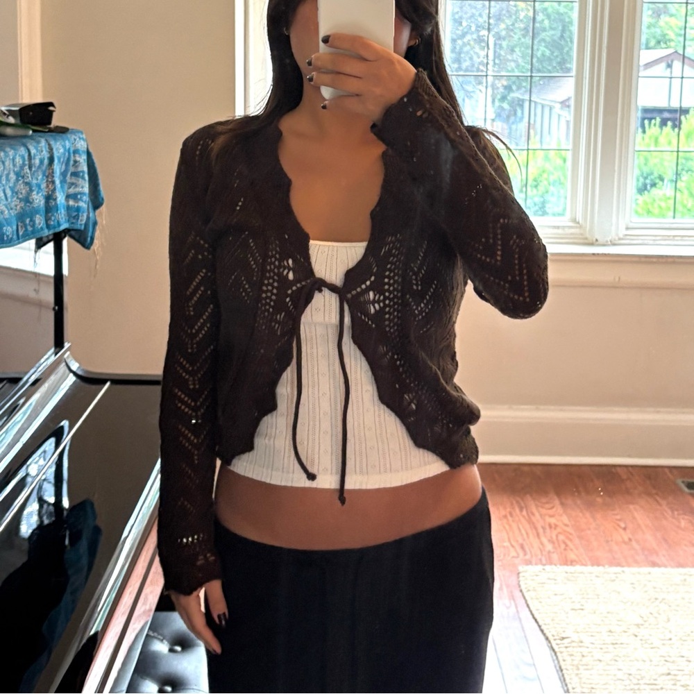 Motel Rocks Brown Knit Crochet Cardigan